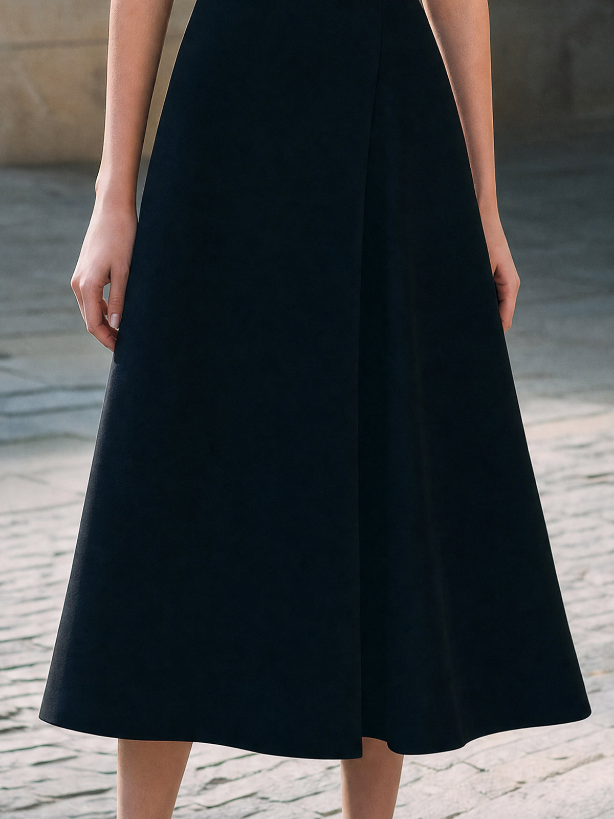 Black Asymmetric Cutout Bodice Midi Dress
