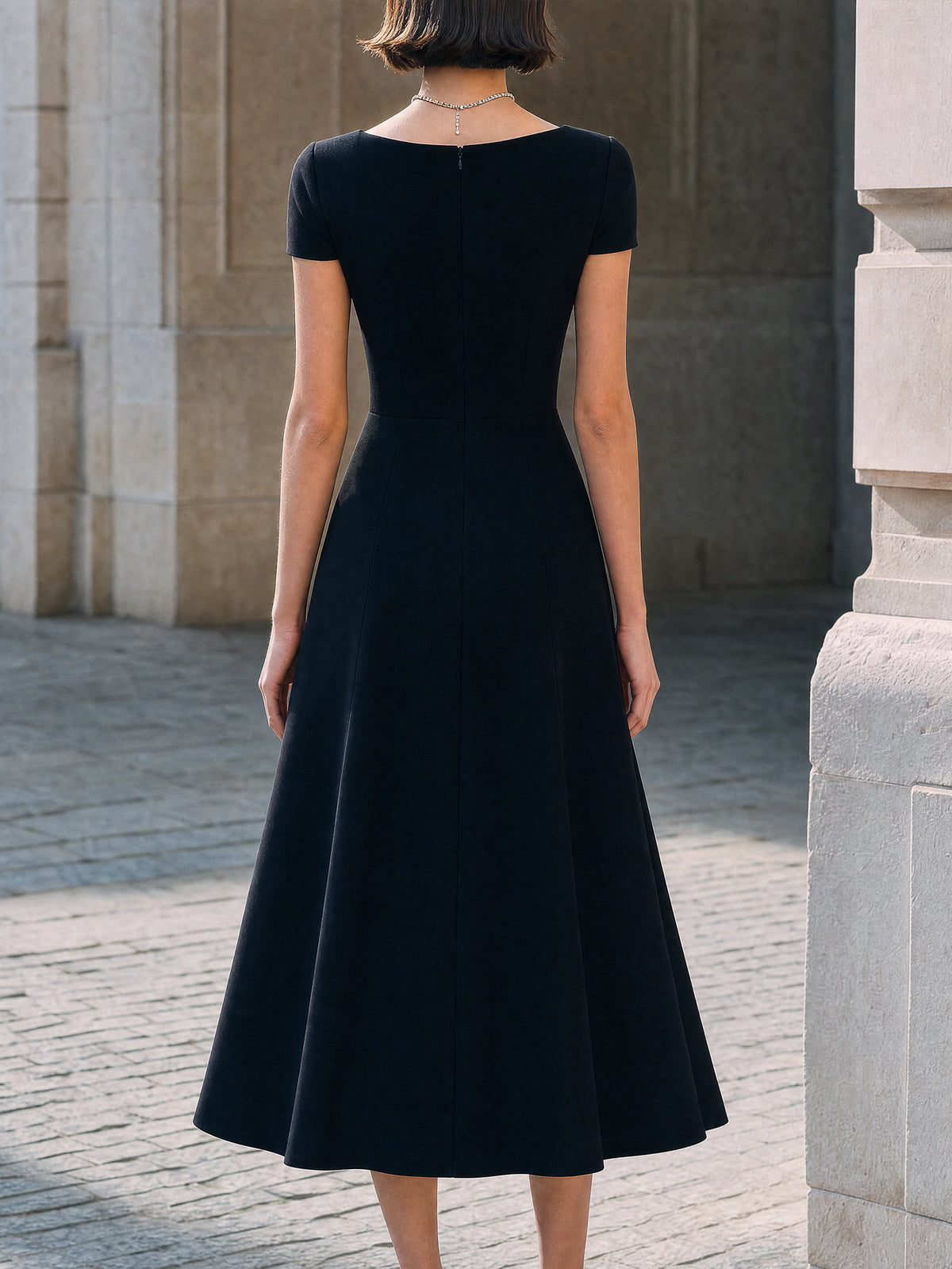 Black Asymmetric Cutout Bodice Midi Dress