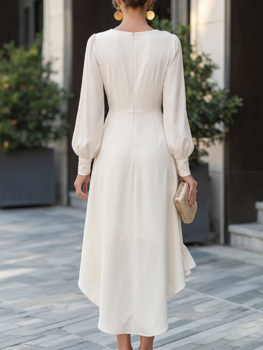 Ruffle-Trim Asymmetric High-Low Midi Dress