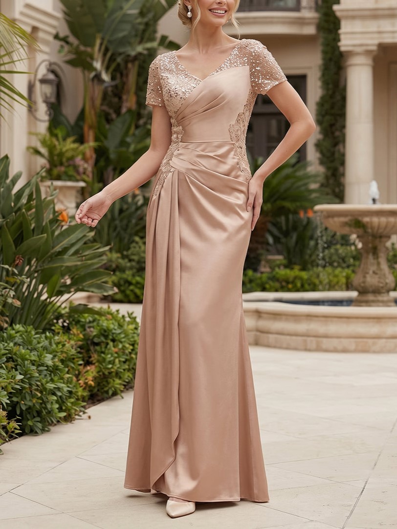 champagne satin mermaid dress Sequin Short Sleeve Wrap Maxi – vulldy SIZE:17.5 Vintage Dolce & Gabbana pf-gender:Female Evening dress The figure
