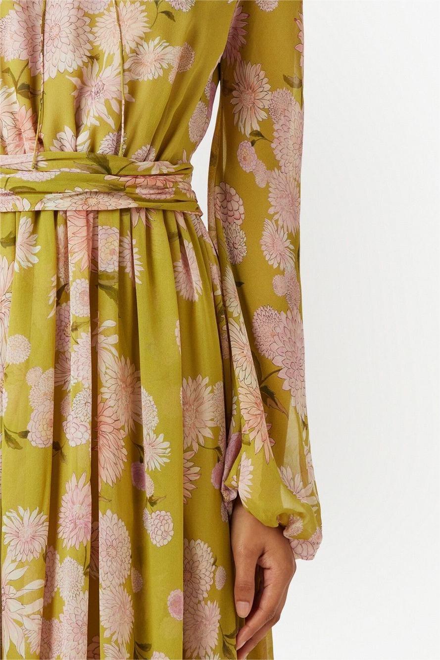 Floral Lace Up Puff Sleeve Maxi Dress