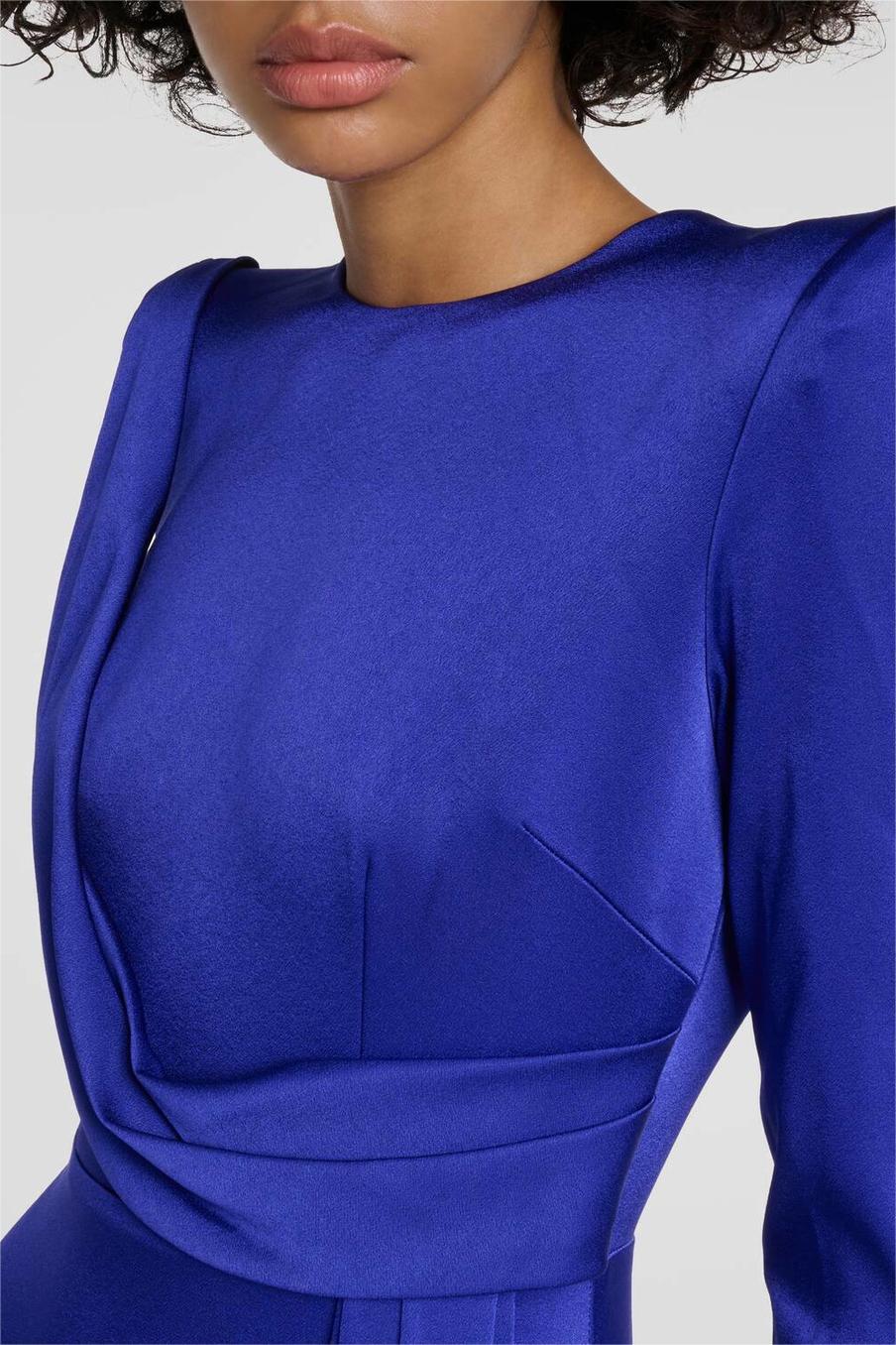 Satin Solid Long Sleeve Midi Dress