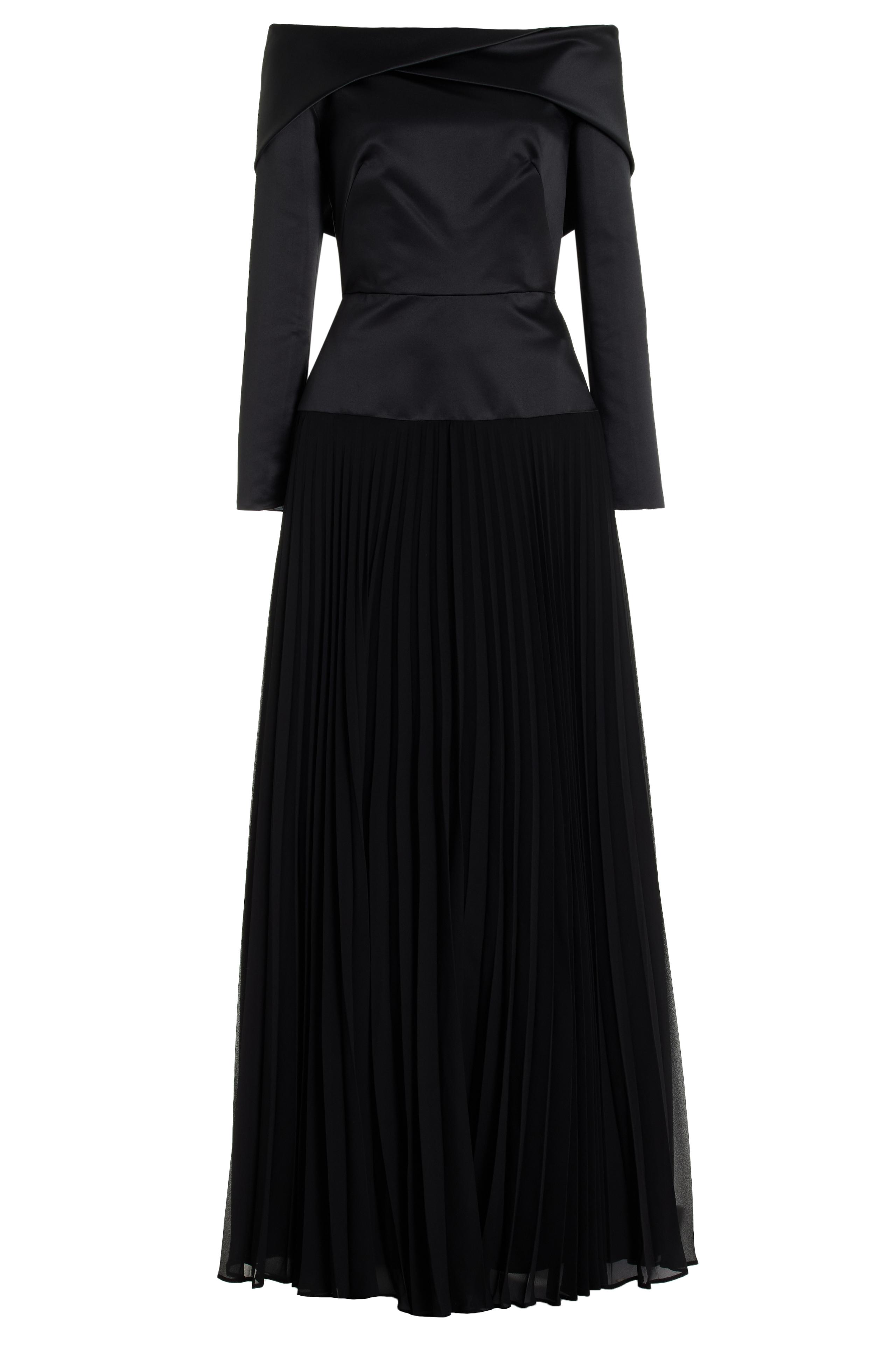 Solid Pleated Off-Shoulder Maxi Dress