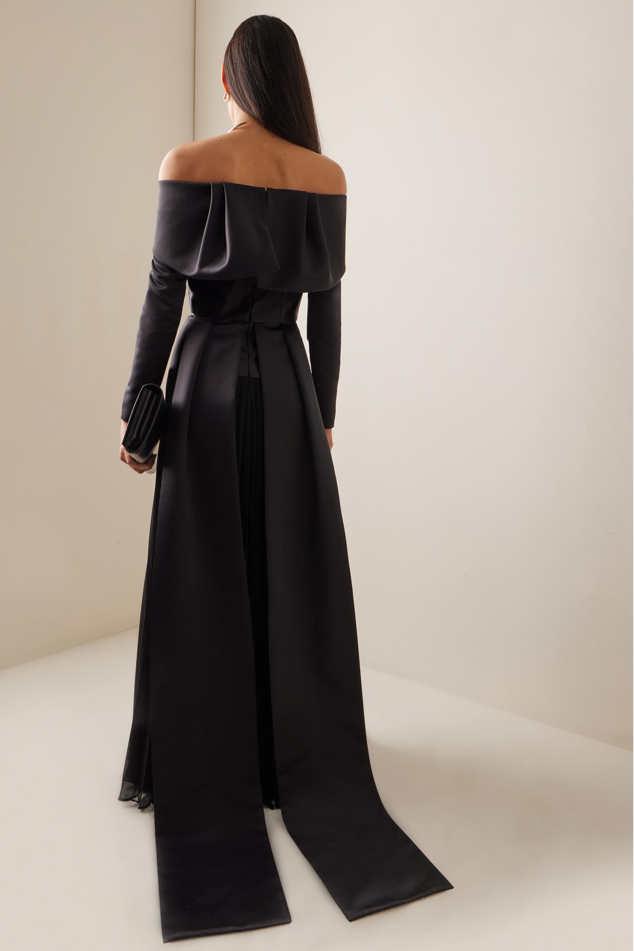 Solid Pleated Off-Shoulder Maxi Dress