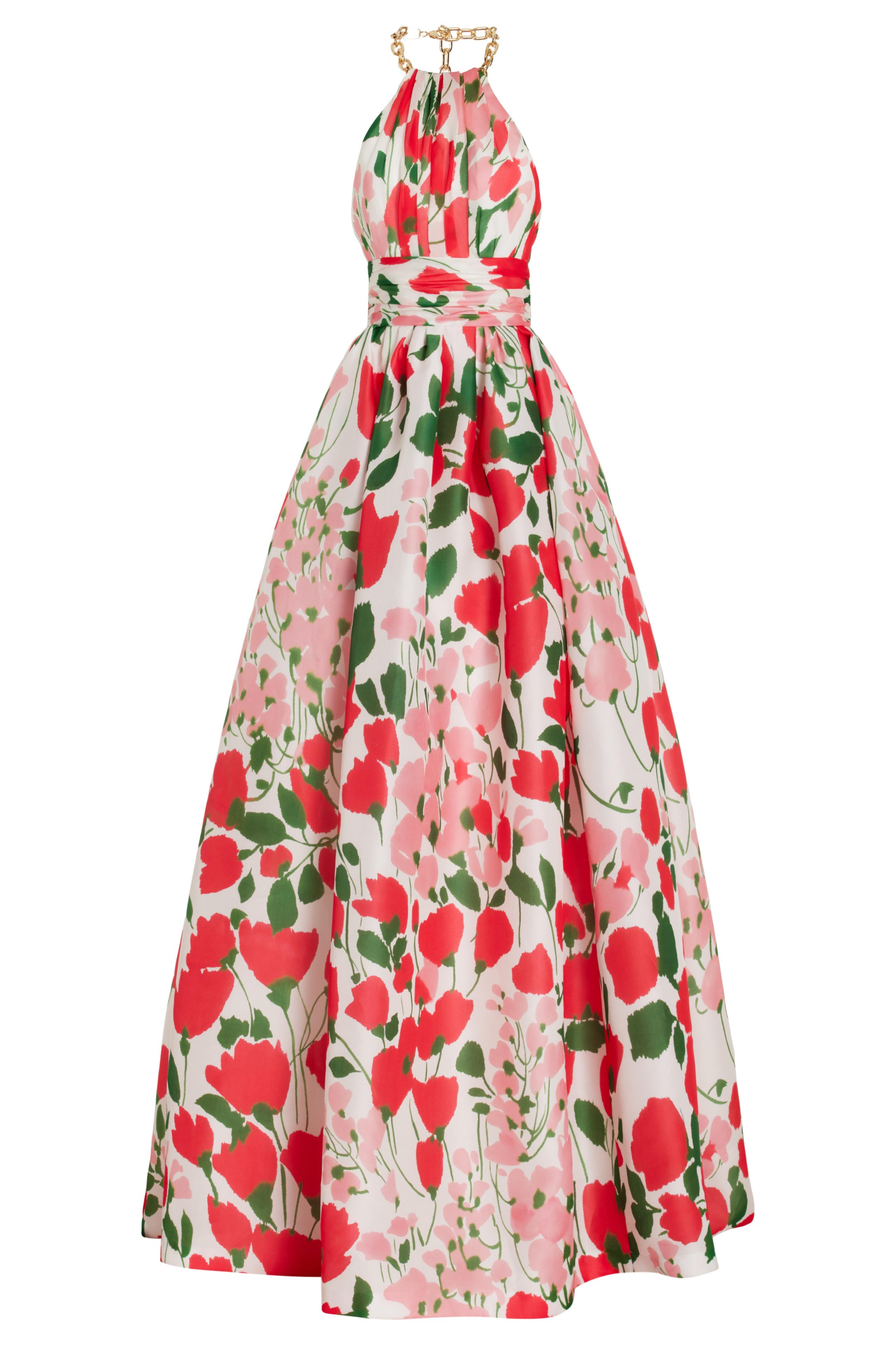 Metal Halter Neck Floral Maxi Dress