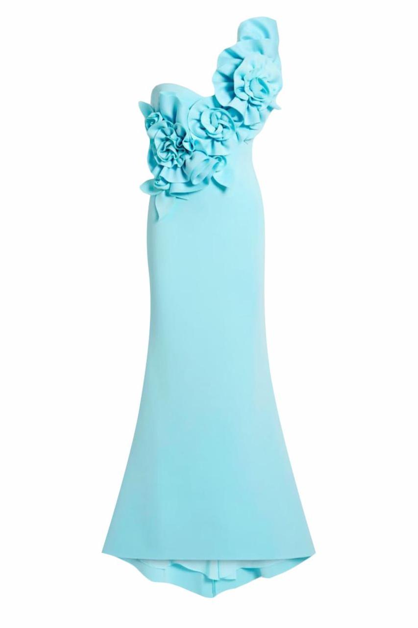 3D Flower Solid One-Shoulder Maxi Dress