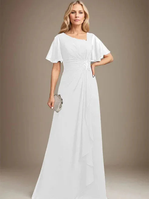 A-line Asymmetrical Floor-Length Chiffon Mother of the Bride Dress With Pleated Beading Sequins
