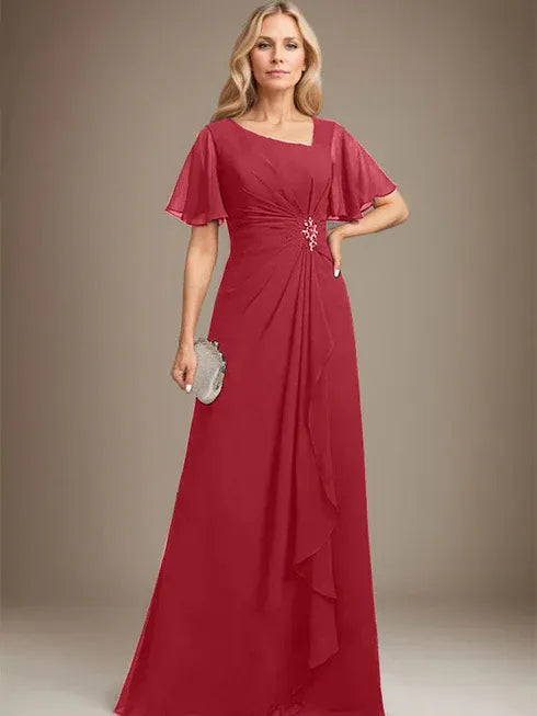 A-line Asymmetrical Floor-Length Chiffon Mother of the Bride Dress With Pleated Beading Sequins