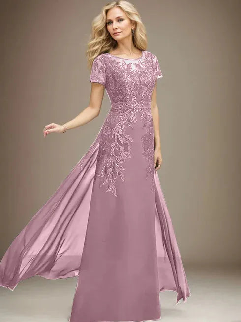 Sheath/Column Scoop Illusion Floor-Length Lace Chiffon Mother of the Bride Dress With Sequins