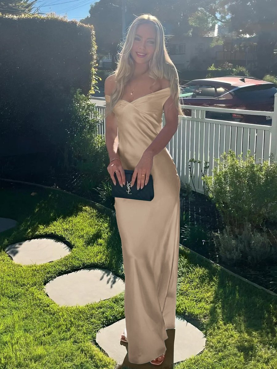 Aqua Mermaid Off The Shoulder Sheath Satin Long Prom Dress