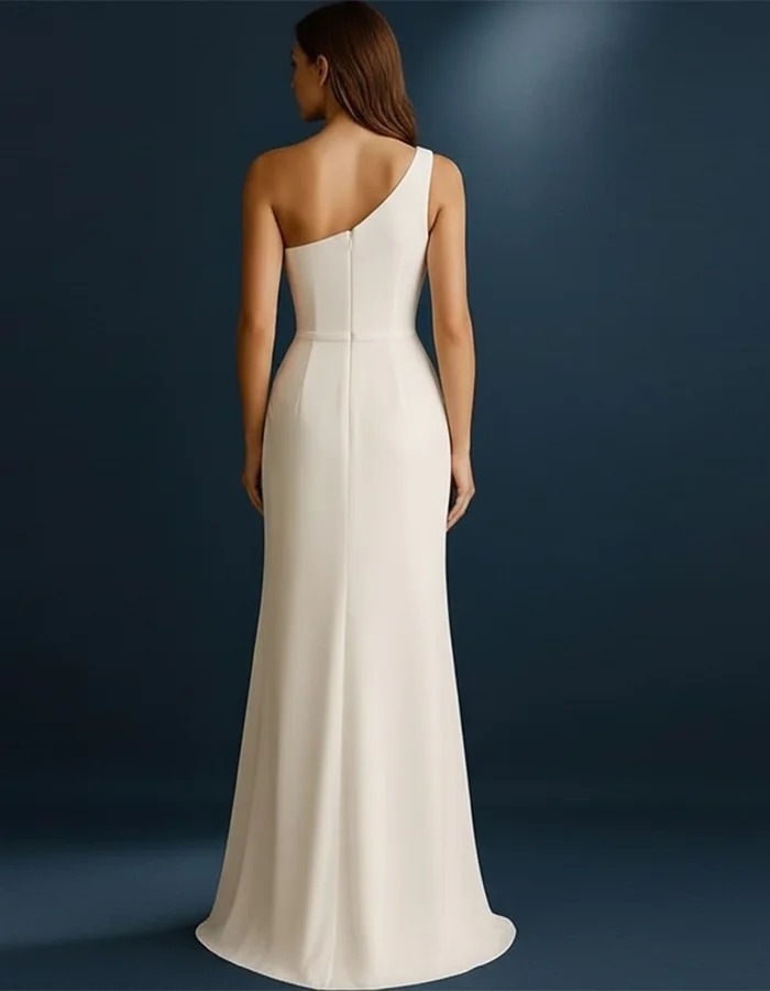 Ivory One-shoulder Pleated Maxi Dress