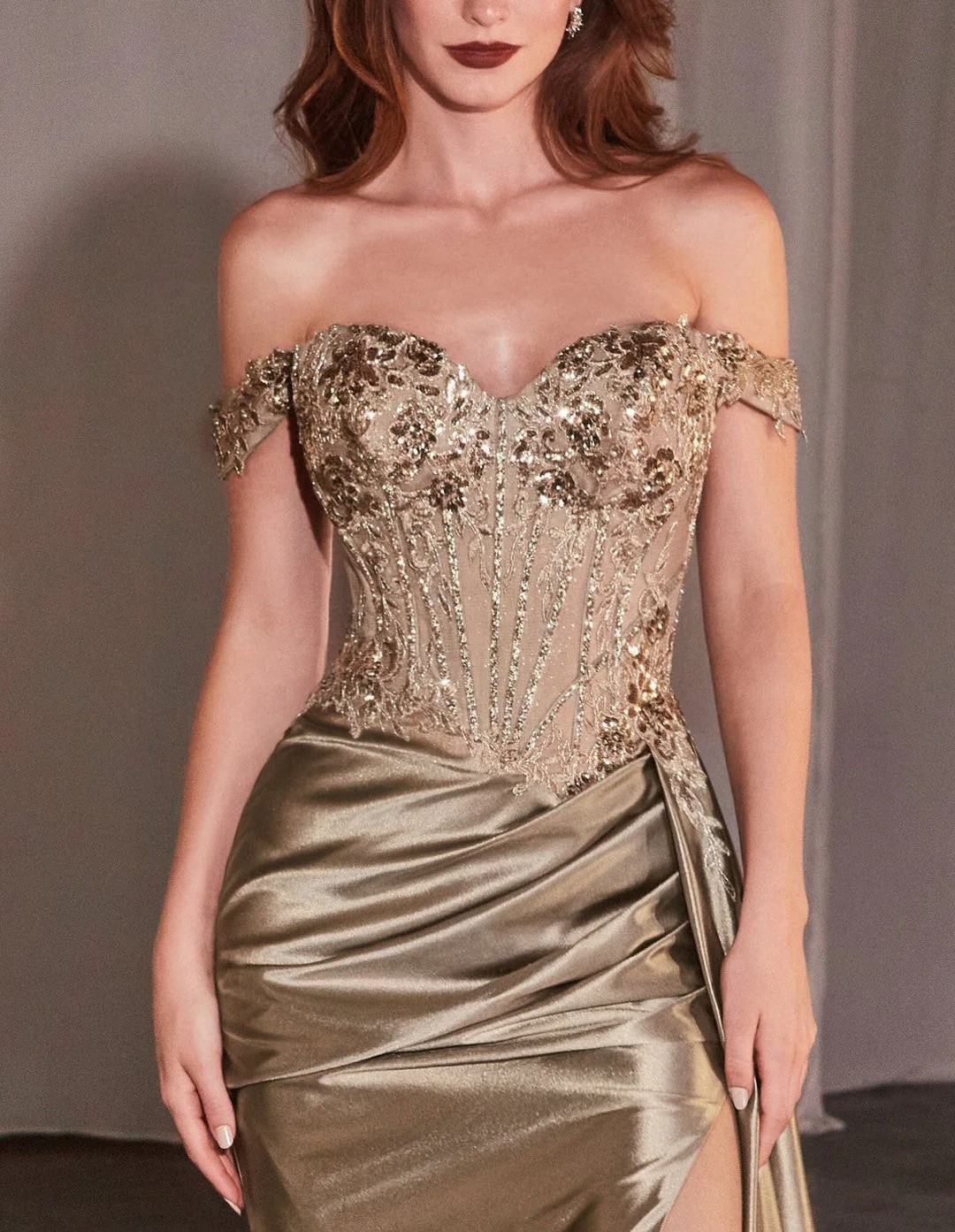 Off Shoulder Lace Appliques Mermaid Slit Long Prom Dress