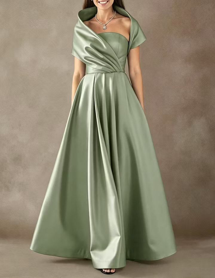  Deep Purple Satin One Shoulder Draped A-Line Maxi Dress