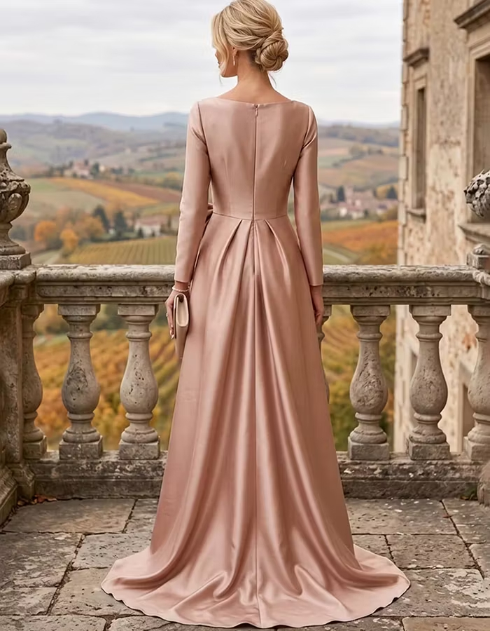 Satin Bateau Neck Bow Ruffle High Low Maxi Dress