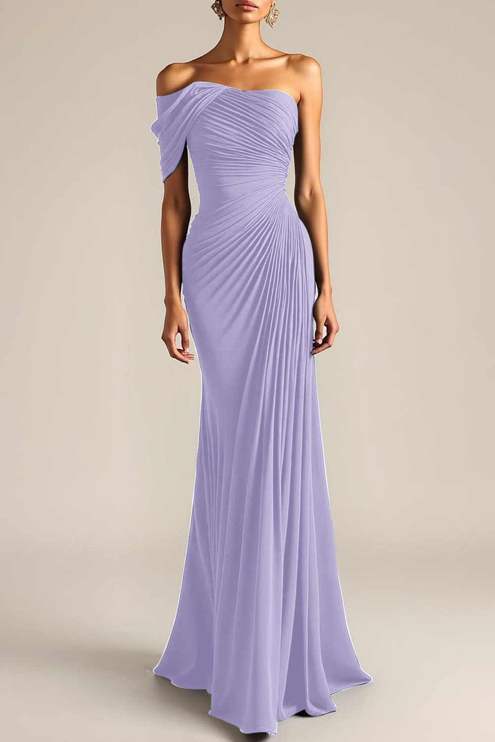 Evening Formal Dress Peacock Blue Sheath One Shoulder Maxi Dress