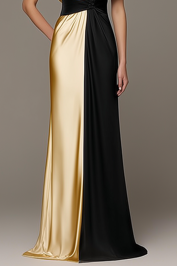 Formal ​Evening Dress Black V Neck Colorblock Maxi Dress