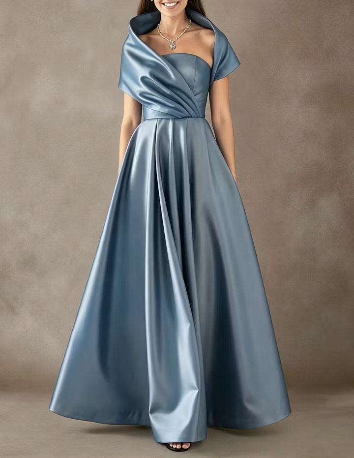 Deep Purple Satin One Shoulder Draped A-Line Maxi Dress