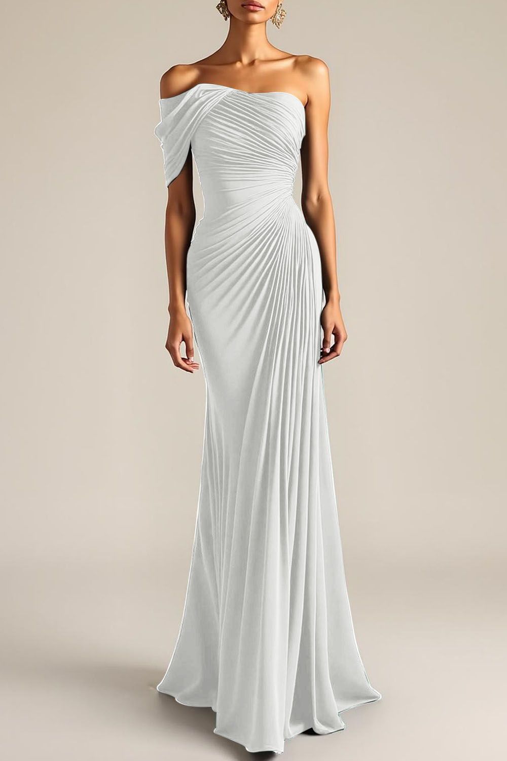 Evening Formal Dress Peacock Blue Sheath One Shoulder Maxi Dress