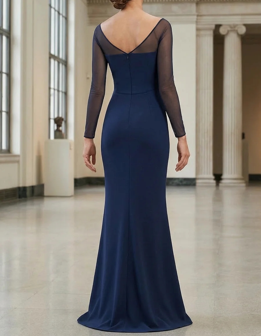 Navy Blue Chiffon Floral Maxi Dress