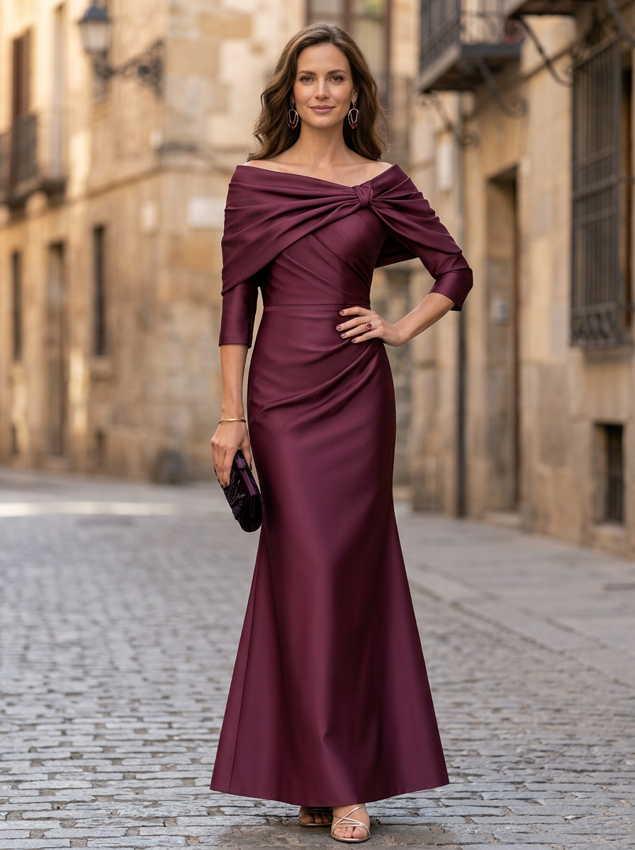 Off-Shoulder Draped Bow Mermaid Maxi Dress