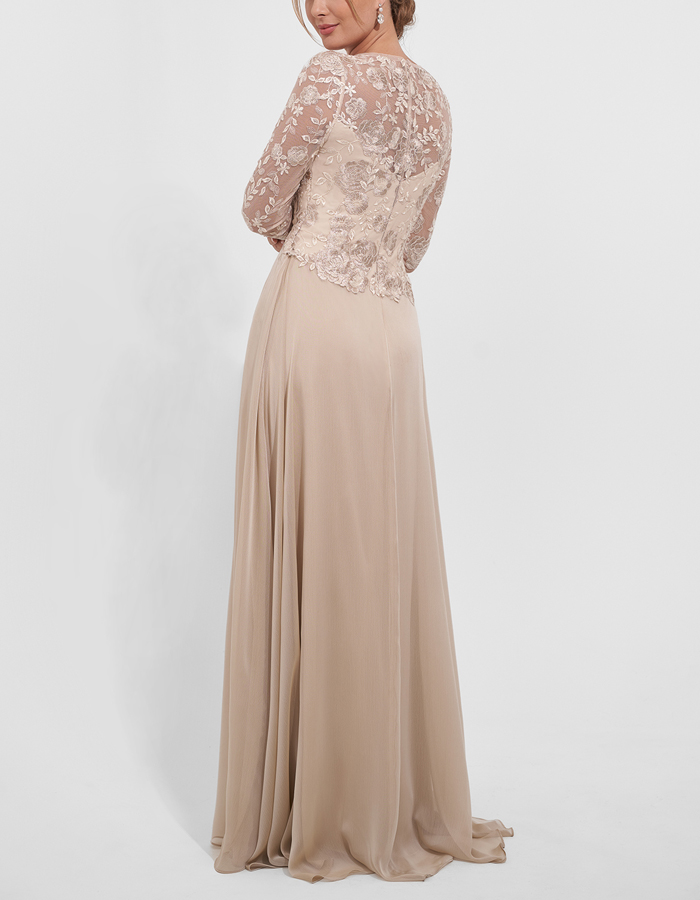 Apricot V-neck Lace And Chiffon Dress