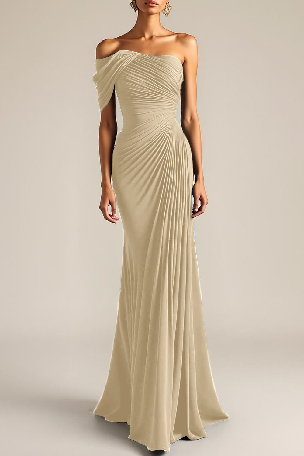 Evening Formal Dress Peacock Blue Sheath One Shoulder Maxi Dress