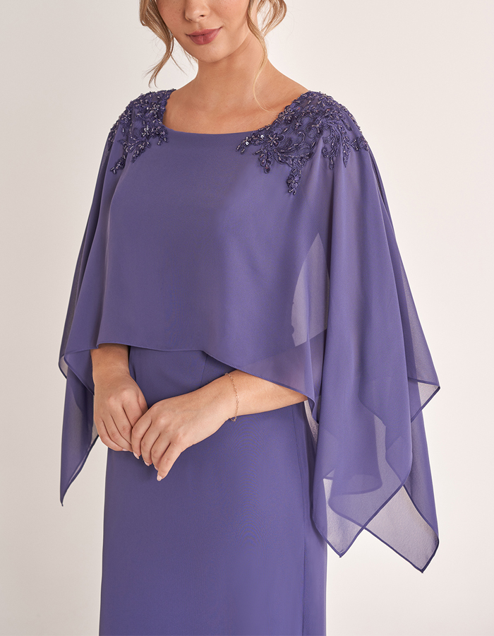Purple Cape Long Sleeve Maxi Dress