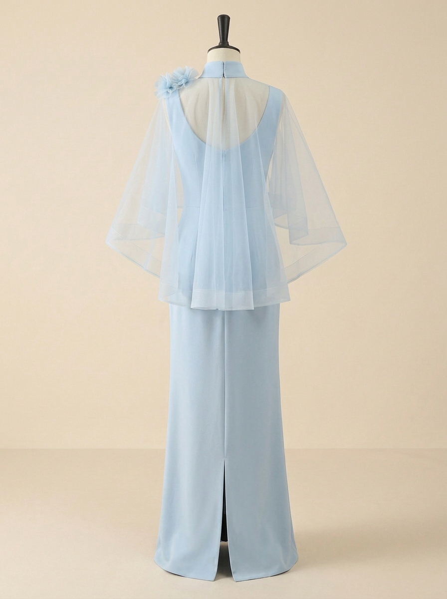 Dusty Pink Chiffon Mock Neck Cape Sleeve Mermaid Floor‑Length Maxi Dress