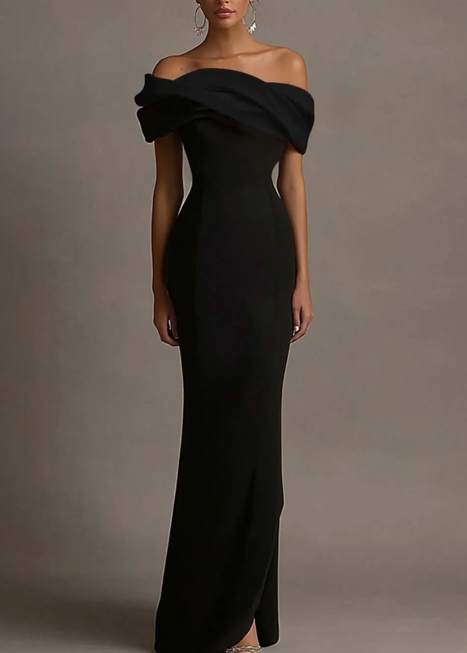 Off the Shoulder Sheath Satin Maxi Evening Dress