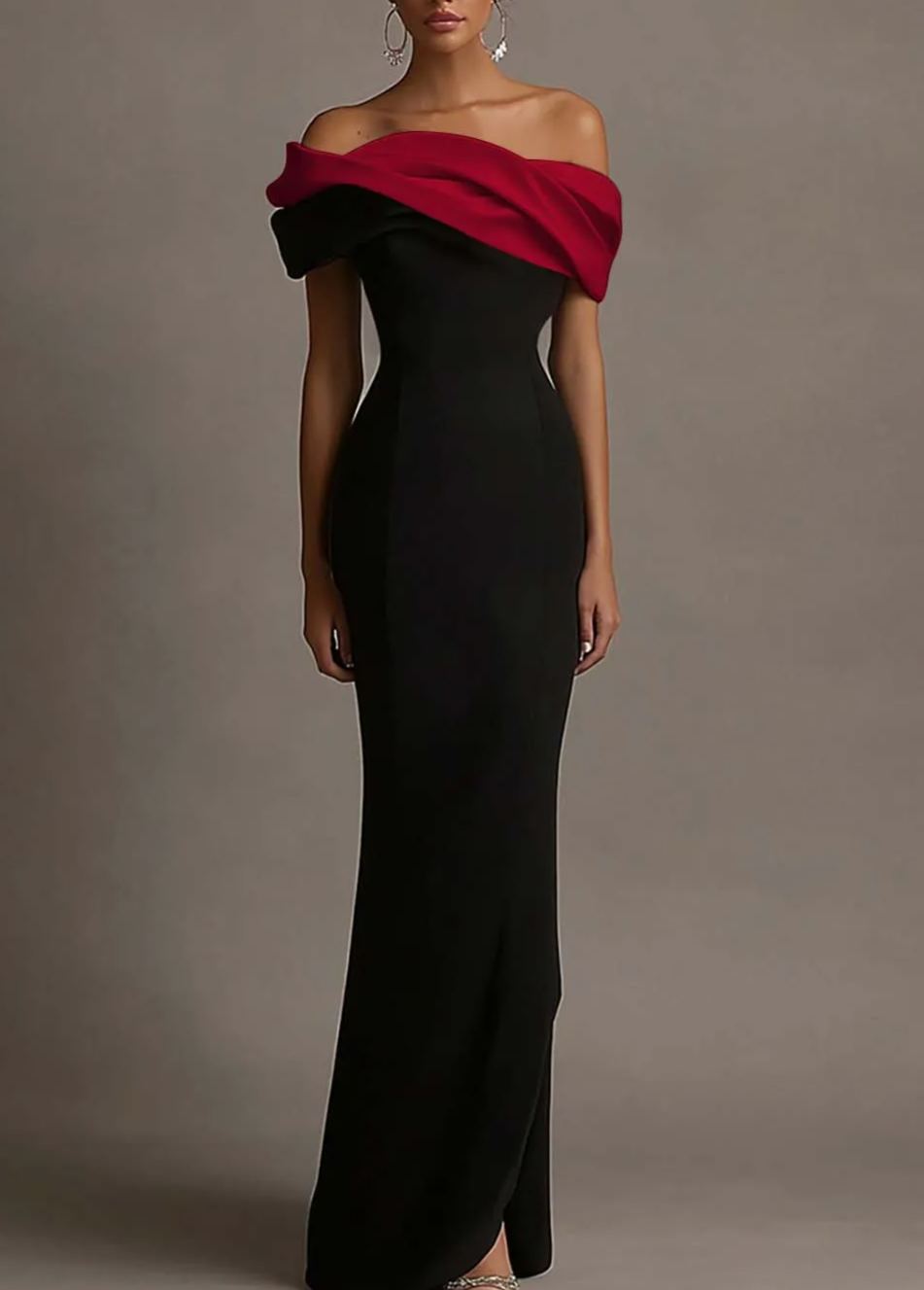 Off the Shoulder Sheath Satin Maxi Evening Dress