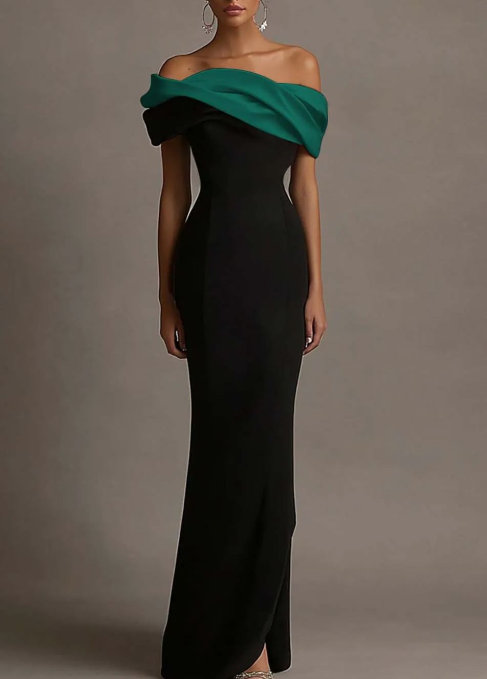 Off the Shoulder Sheath Satin Maxi Evening Dress