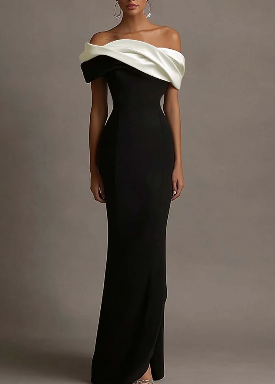 Off the Shoulder Sheath Satin Maxi Evening Dress