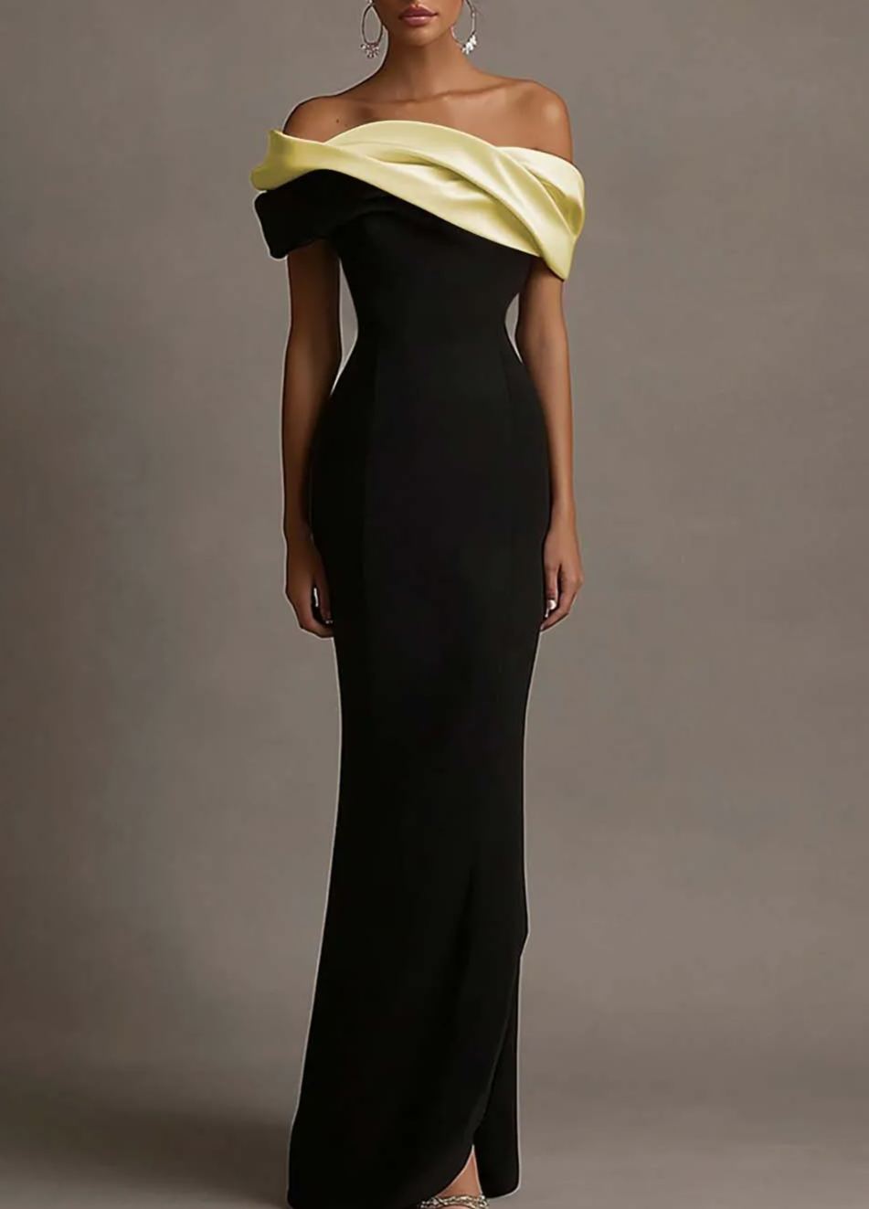 Off the Shoulder Sheath Satin Maxi Evening Dress