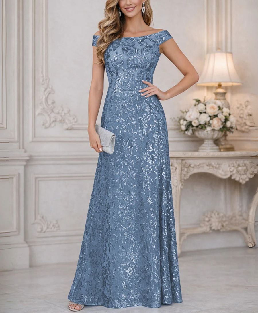 A-Line Off Shoulder Floor-Length Mother of the Bride Dresses with Sequins
