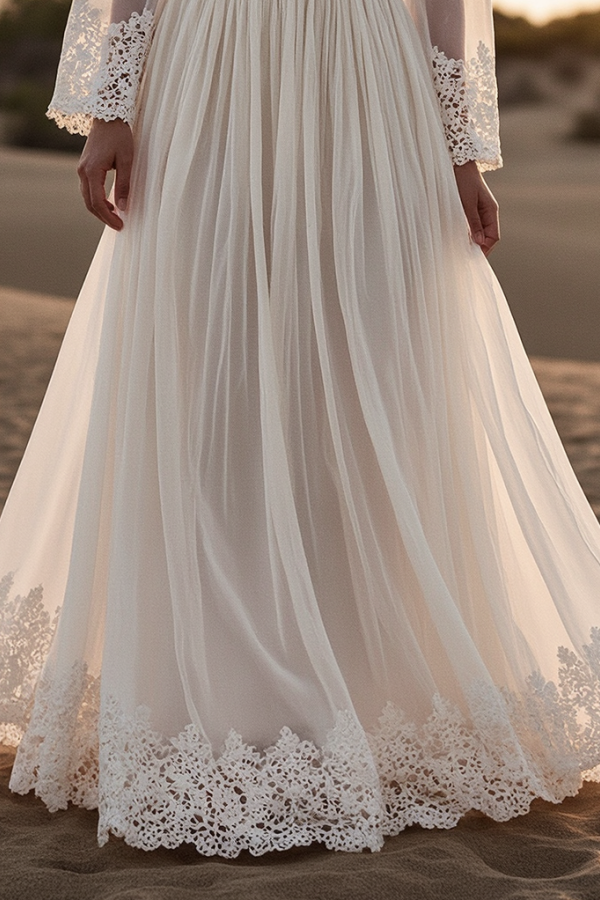 Bohemian Lace Dress White Deep V Maxi Dress