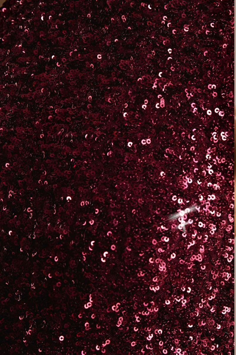 Burgundy Sequin High-Neck Maxi Dress