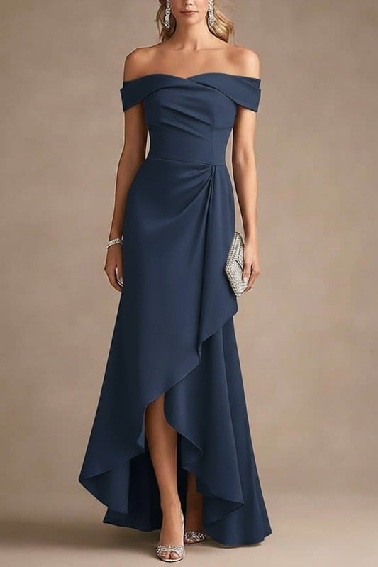 Formal Evening Dress Purple Off Shoulder Ruffle Maxi Dress