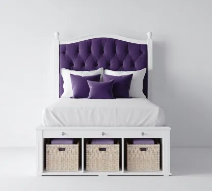 Camas individuales - madera-tela - 200x100x120 cm - blanco-violeta - estilo clásico con almacenaje-Nestleure