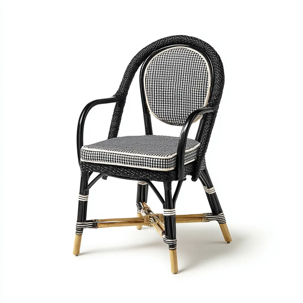 Silla de jardín - ratán sintético-aluminio - 52x58x89 cm - negro-blanco - estilo bistró parisino con reposabrazos-Nestleure