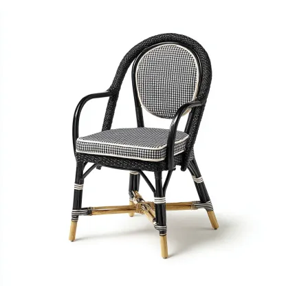 Silla de jardín - ratán sintético-aluminio - 52x58x89 cm - negro-blanco - estilo bistró parisino con reposabrazos-Nestleure