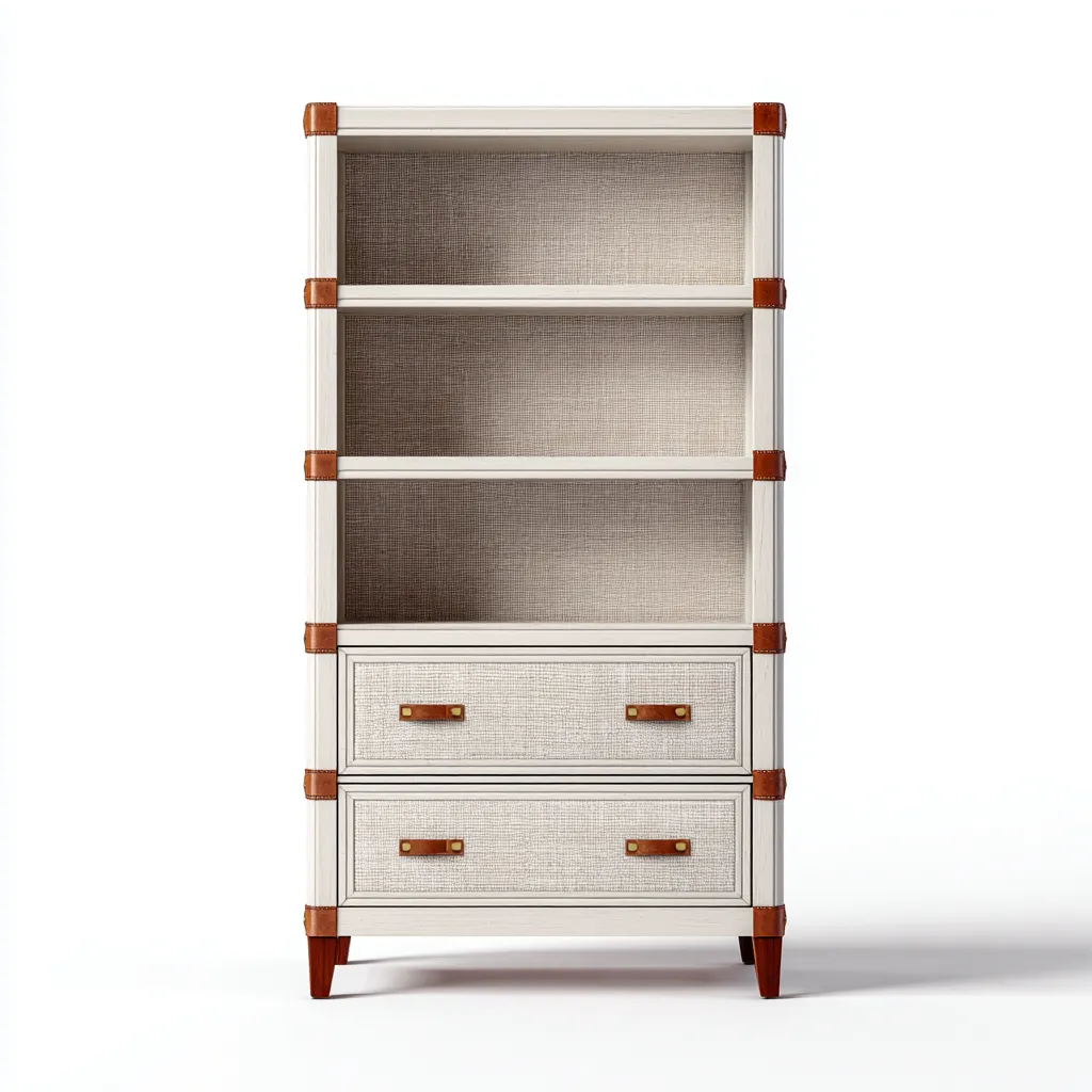 Estantería - madera MDF-cuero sintético - 85x35x155 cm - beige-marrón - estilo moderno-Nestleure