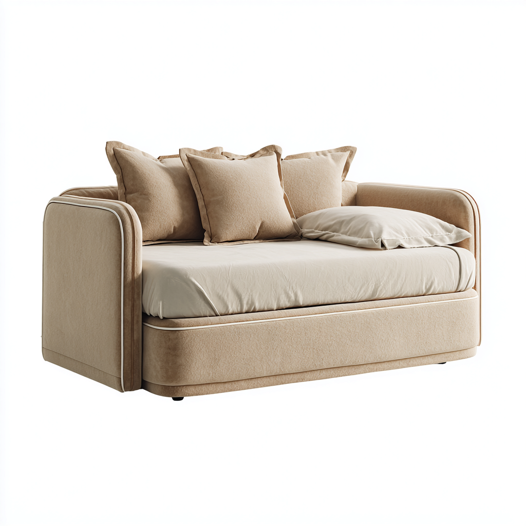 Sofá cama - terciopelo - 205x95x85 cm - beige - diseño moderno con cama auxiliar extraíble-Nestleure