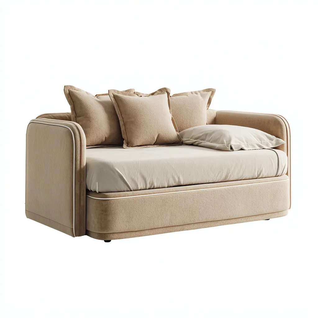 Sofá cama - terciopelo - 205x95x85 cm - beige - diseño moderno con cama auxiliar extraíble-Nestleure