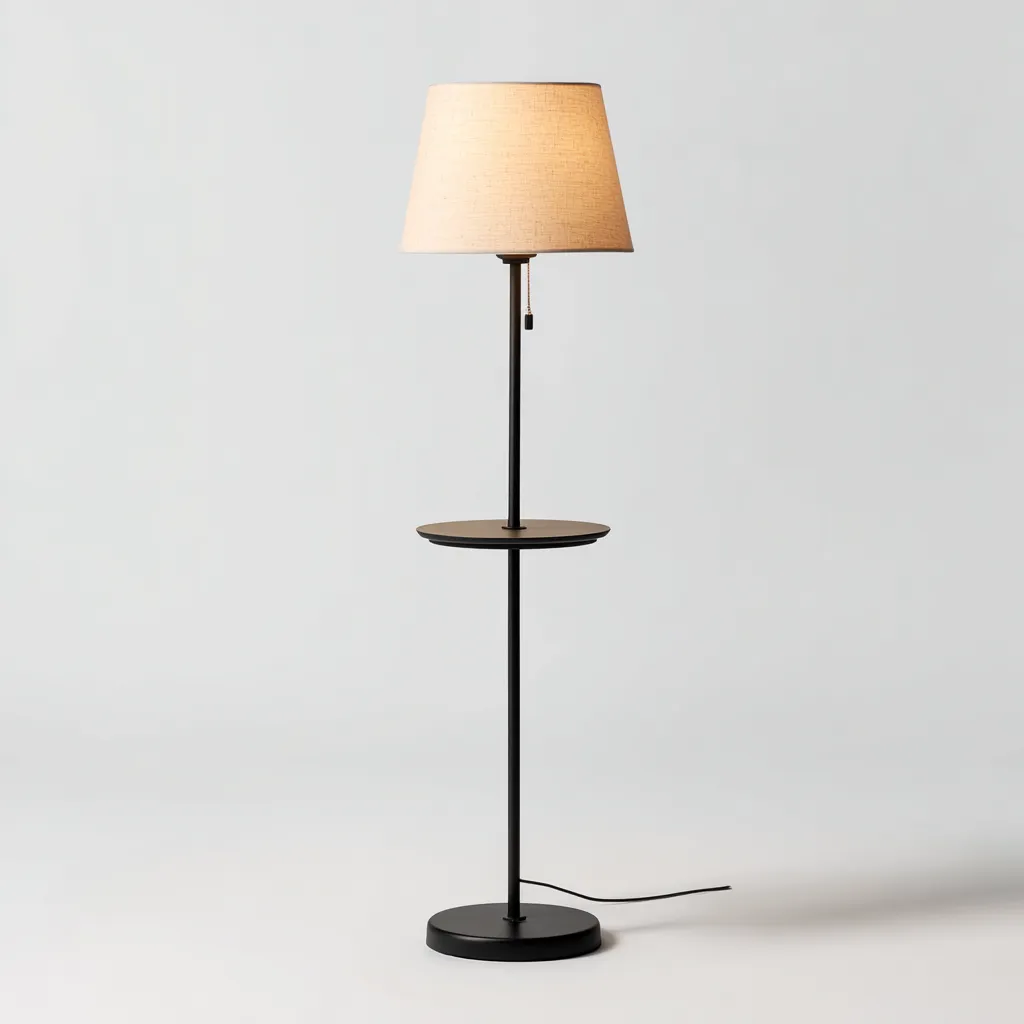 Lámpara de pie metal-tela 30x30x150 cm negro-beige diseño moderno-Nestleure