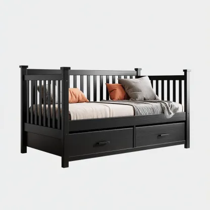 Sofá cama - madera maciza - 208x98x90 cm - negro - diseño moderno con cajones de almacenamiento-Nestleure