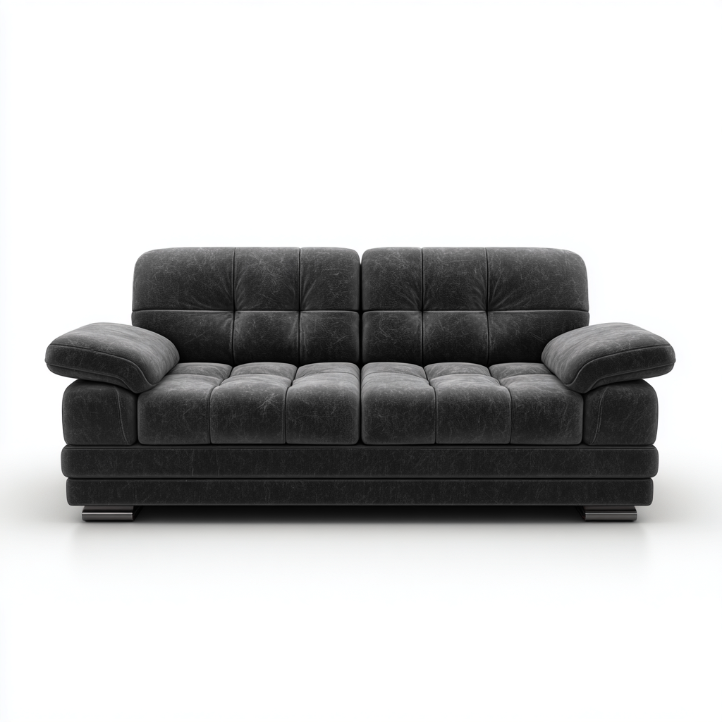 Sofá de 3 plazas - cuero sintético - 210x85x80 cm - negro - diseño moderno para salón-Nestleure