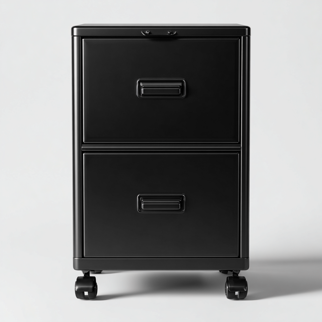 Archivador - metal - 45x40x65 cm - negro - estilo industrial con ruedas para oficina-Nestleure