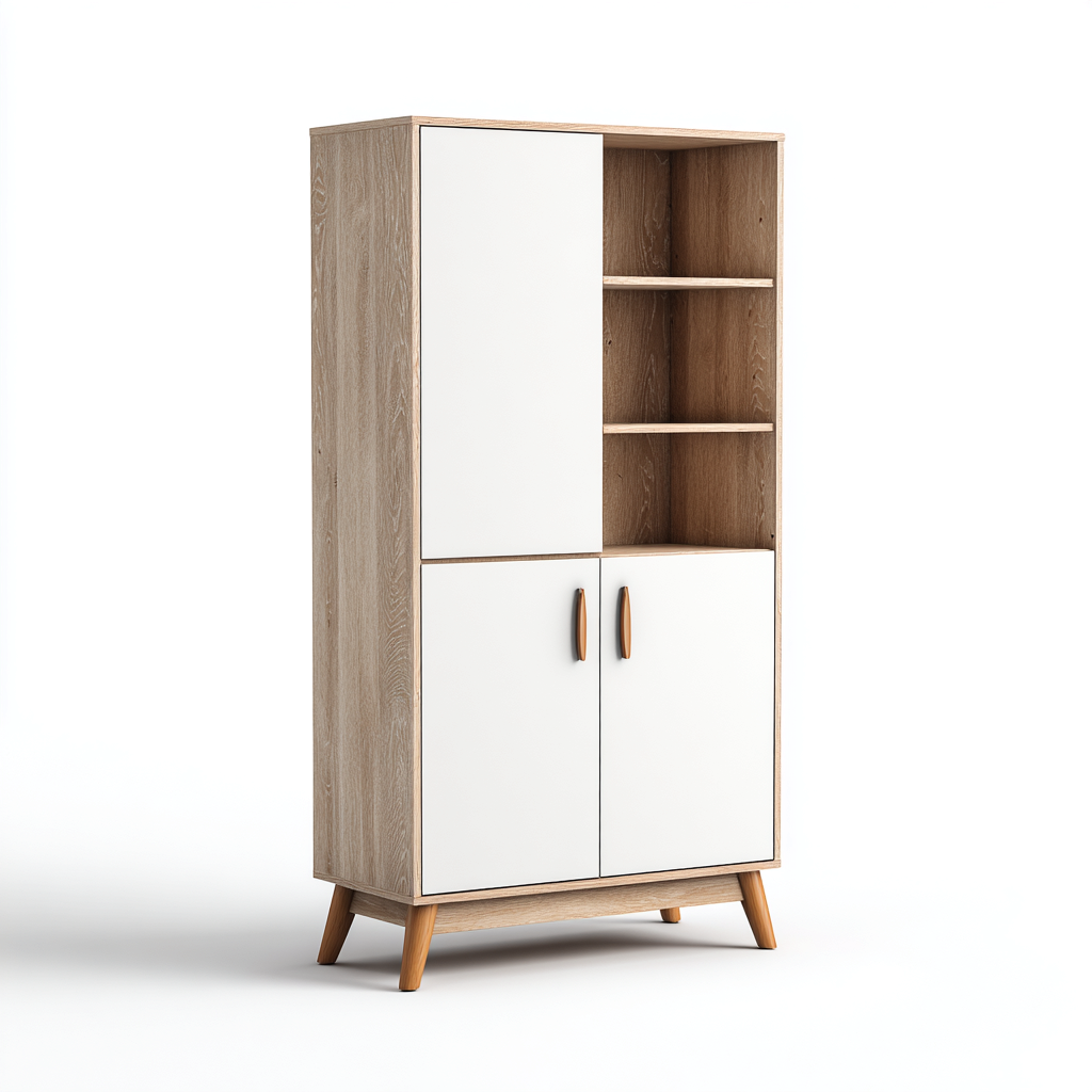 Estantería - madera - 80x35x180 cm - blanco-roble - estilo escandinavo-Nestleure