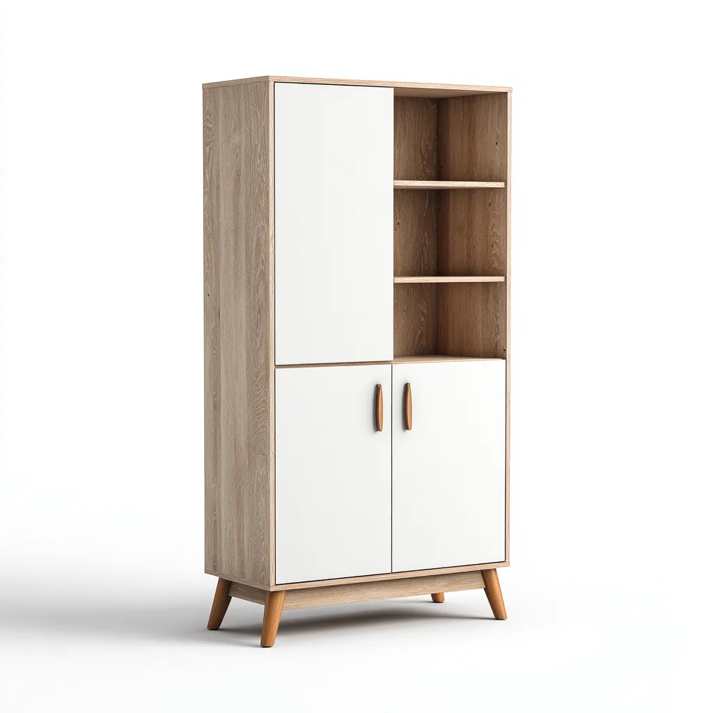 Estantería - madera - 80x35x180 cm - blanco-roble - estilo escandinavo-Nestleure