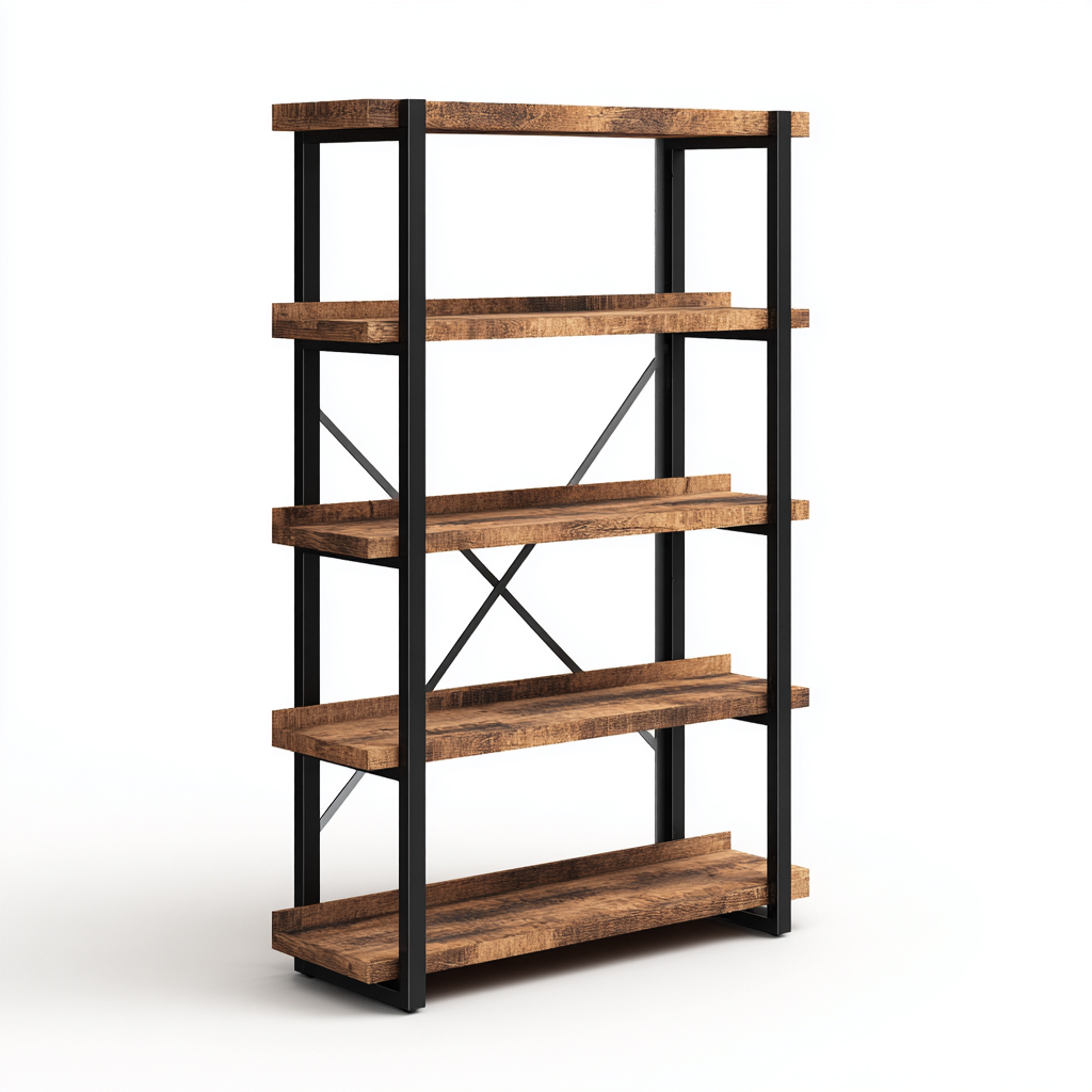 Estantería - madera-metal - 100x35x180 cm - marrón-negro - estilo industrial-Nestleure